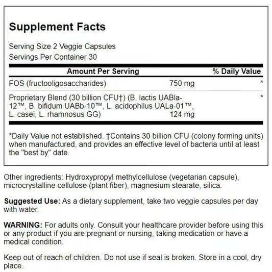 Close-up of Swanson Seniors probiotic capsules supporting regularity