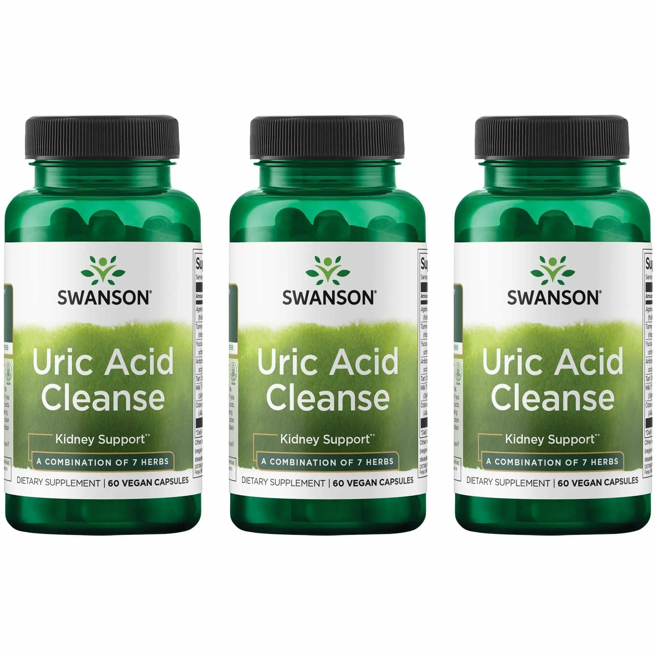 Swanson Uric Acid Cleanse bottle front highlighting herbal blend for kidney support.