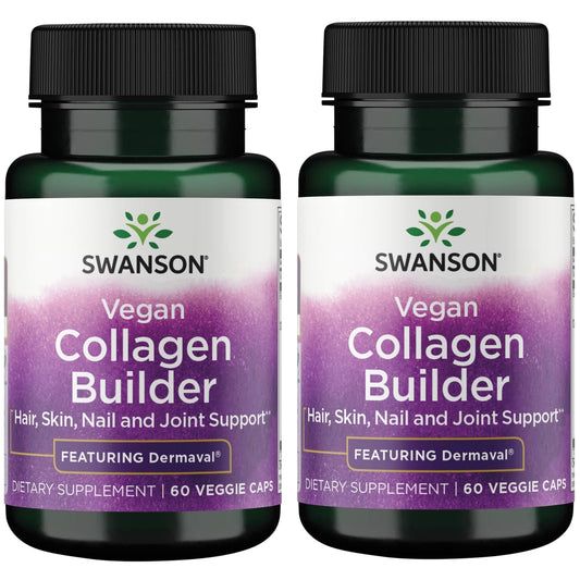 Swanson Vegan Collagen Builder bottle with Dermaval promotes healthier hair, skin, and nails.