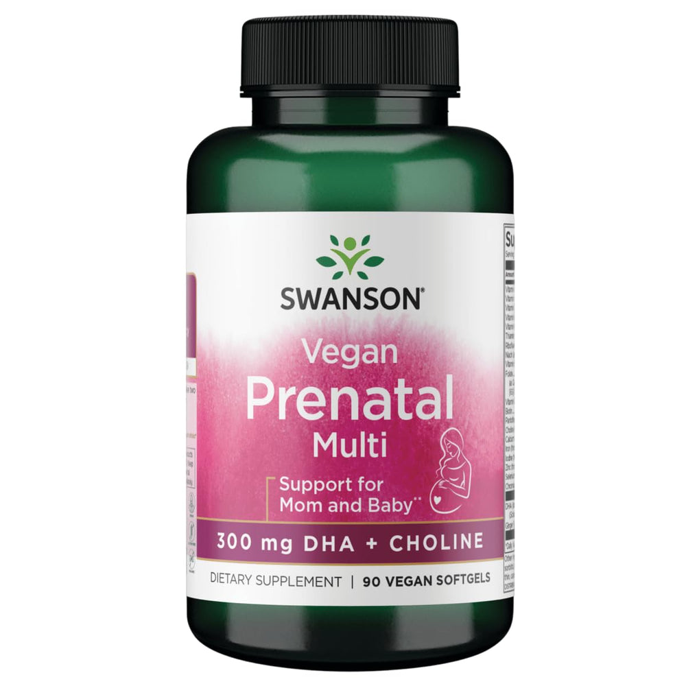 Swanson Vegan Prenatal Multi SGELS bottle for plant-based pregnancy vitamins.