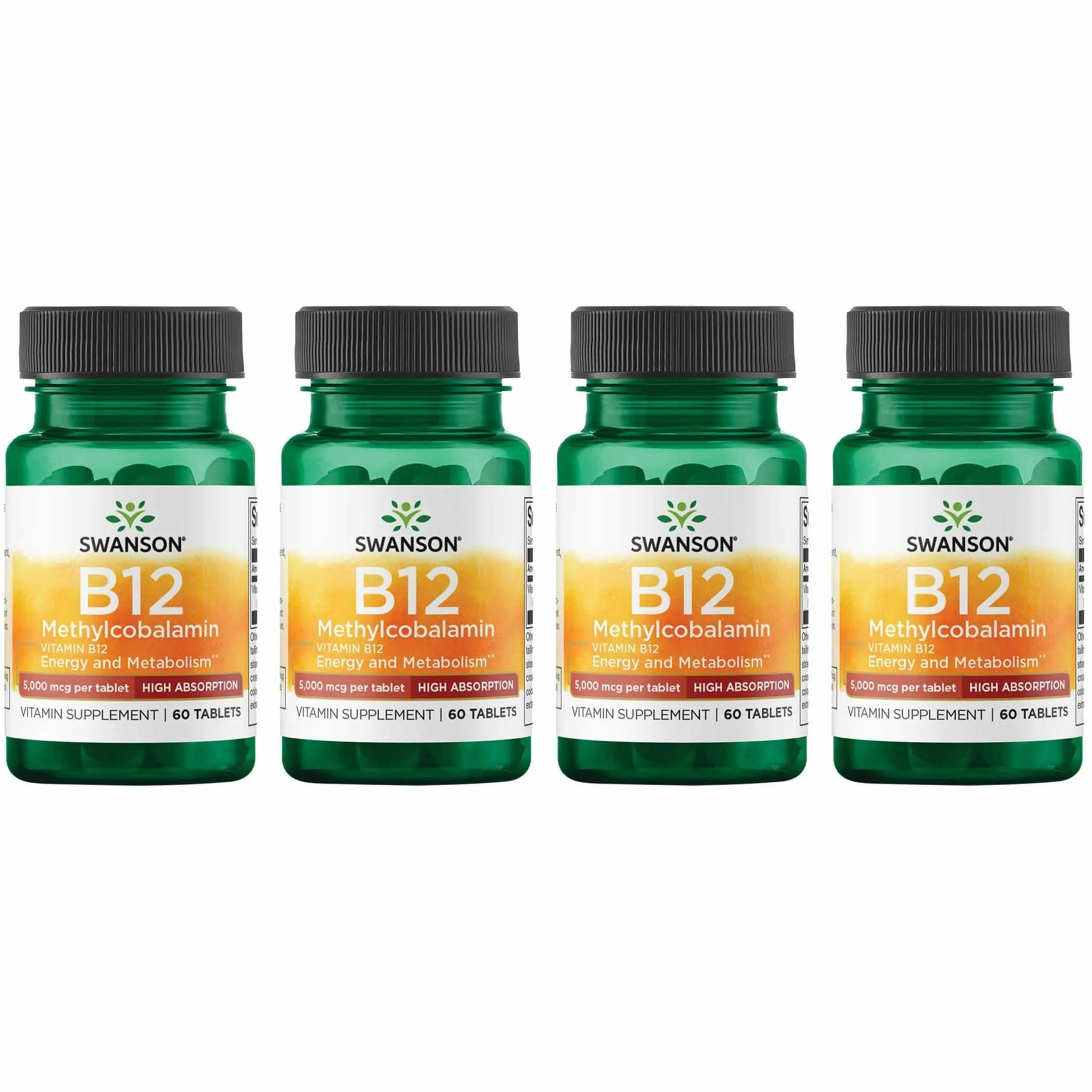Swanson vitamin B-12 methylcobalamin high absorption bottle highlighting 5000 mcg tablets