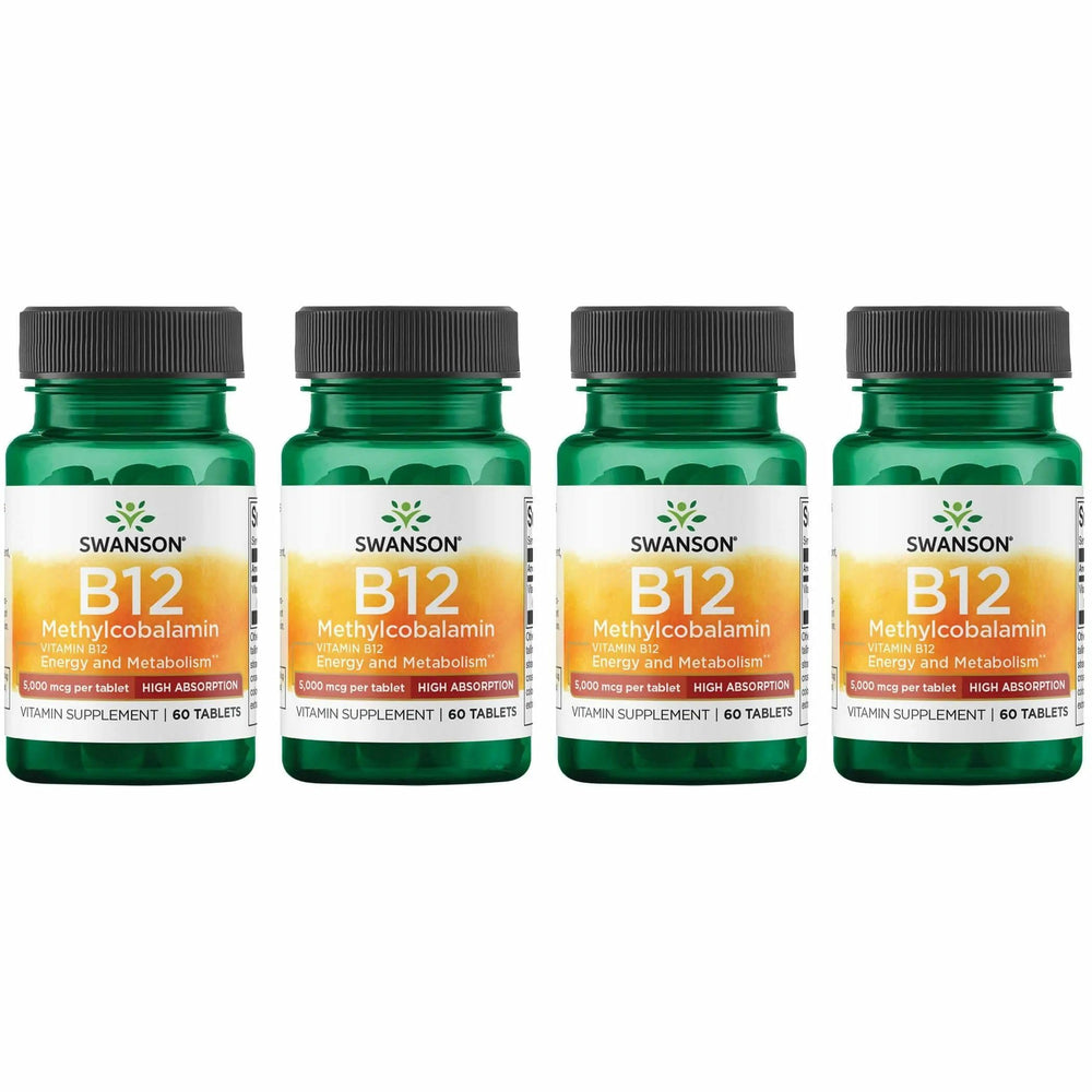 Swanson vitamin B-12 methylcobalamin high absorption bottle highlighting 5000 mcg tablets