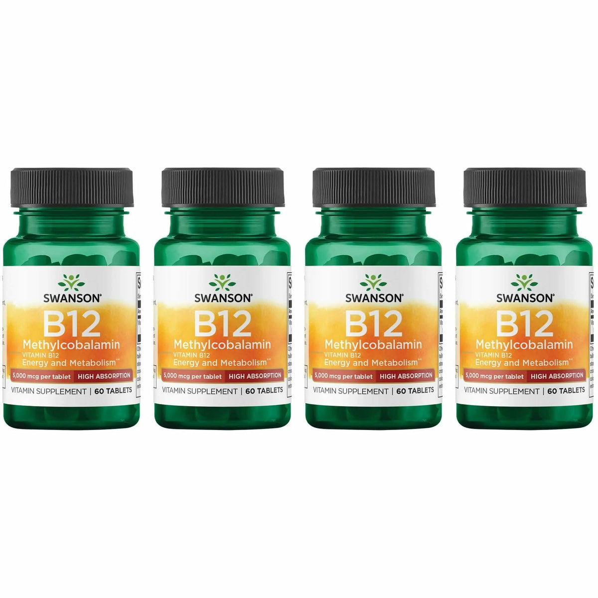 Swanson vitamin B-12 methylcobalamin high absorption bottle highlighting 5000 mcg tablets