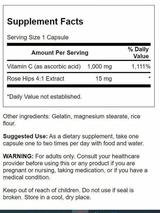 Close-up of Swanson Vitamin C capsules showing high potency