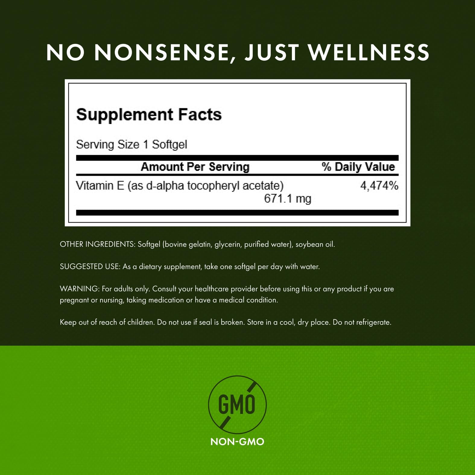 Label detail of Swanson Vitamin E 1000 IU showing full spectrum plant-based formula.