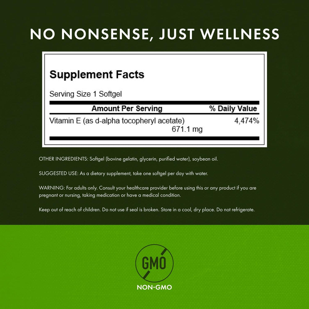 Swanson Vitamin E 1000 IU softgels closeup for easy swallowing.