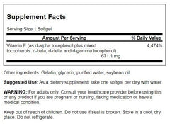 Swanson Vitamin E Mixed Tocopherols 1000 IU capsules shown for daily use.