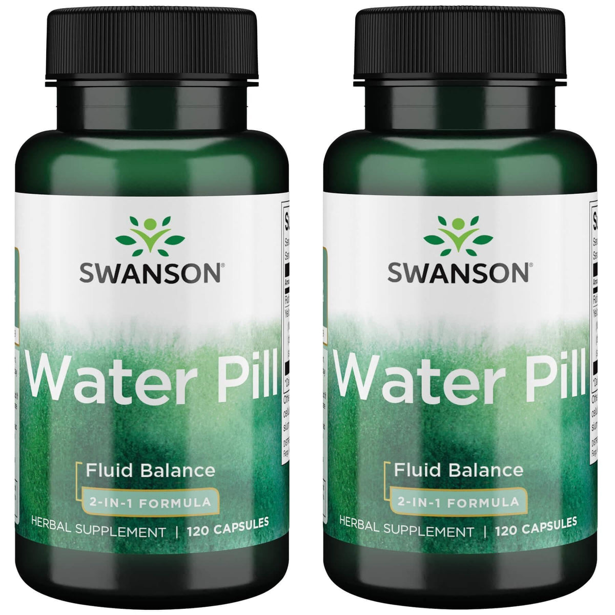 Swanson water pill bottle with capsules illustrating fluid balance support.