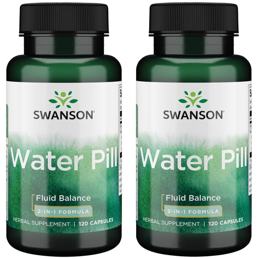 Swanson water pill bottle with capsules illustrating fluid balance support.