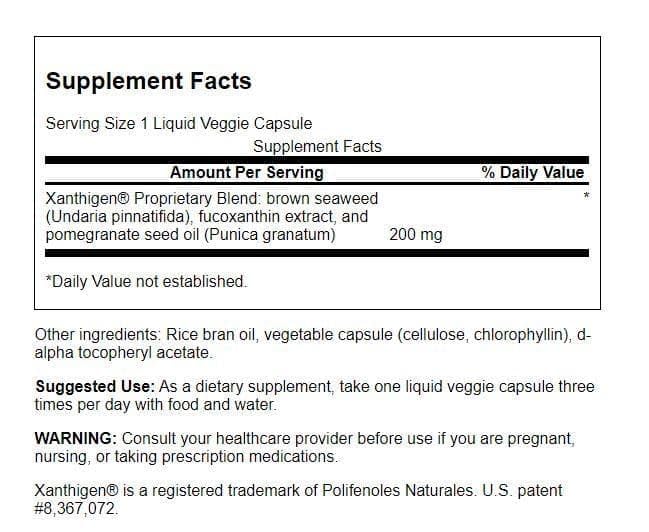 Swanson Xanthigen capsules closeup showing convenient liquid veggie caps.