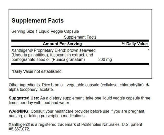 Swanson Xanthigen capsules closeup showing convenient liquid veggie caps.