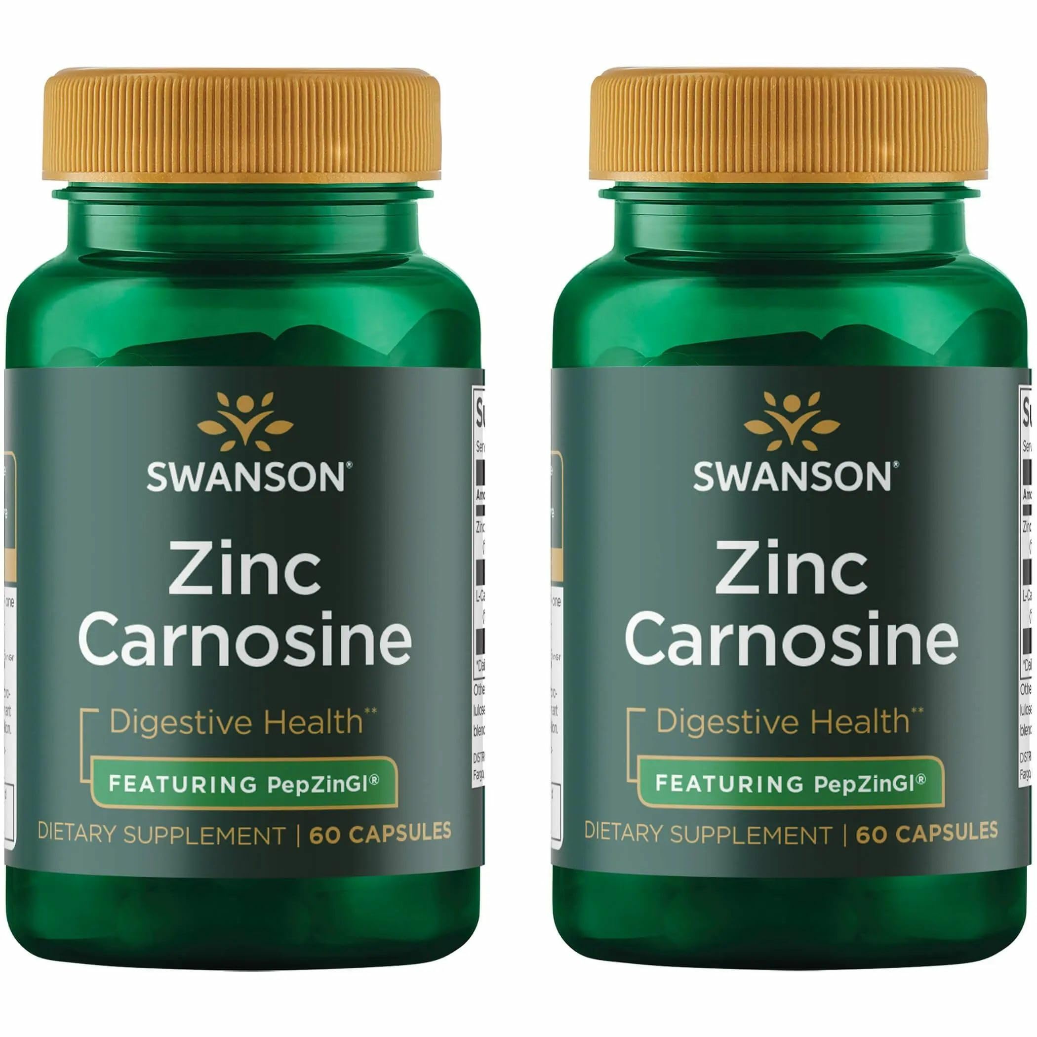 Swanson Zinc Carnosine bottle showing stomach health support features