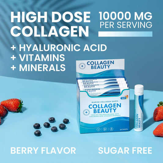 Pouring Swedish Nutra Collagen Beauty Shot reveals a sugar-free berry flavor boost.