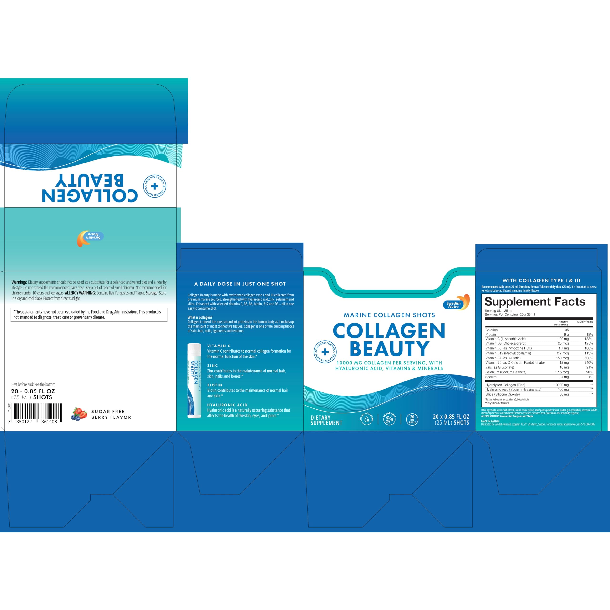 Close-up shows skin hydration and elasticity from Swedish Nutra Collagen Beauty Shots.