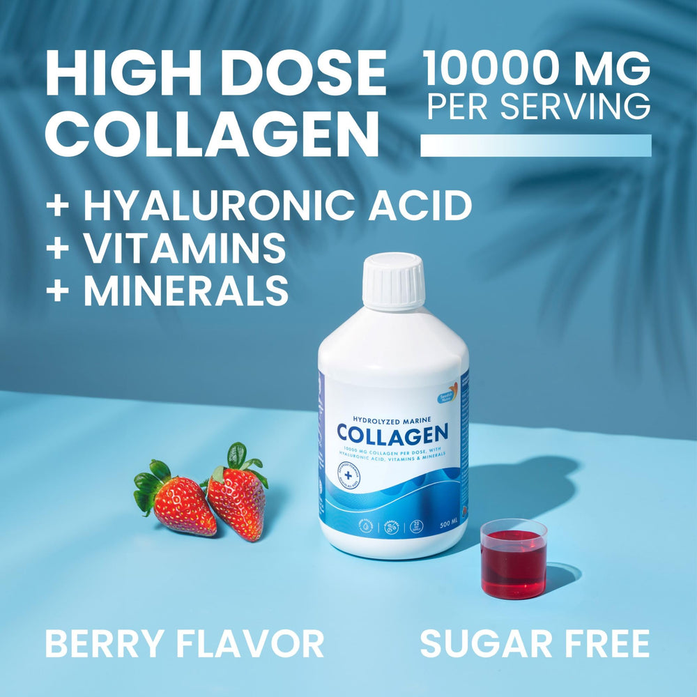 Swedish Nutra collagen berry shot pour highlighting convenient 20-day serving