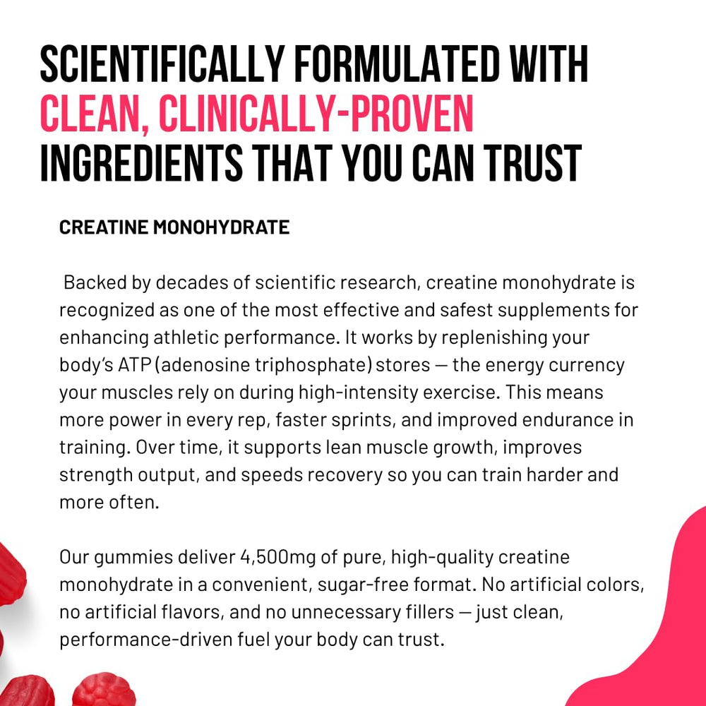 Sweet Cre Creatine Gummies packaging bottle highlighting no added sugar