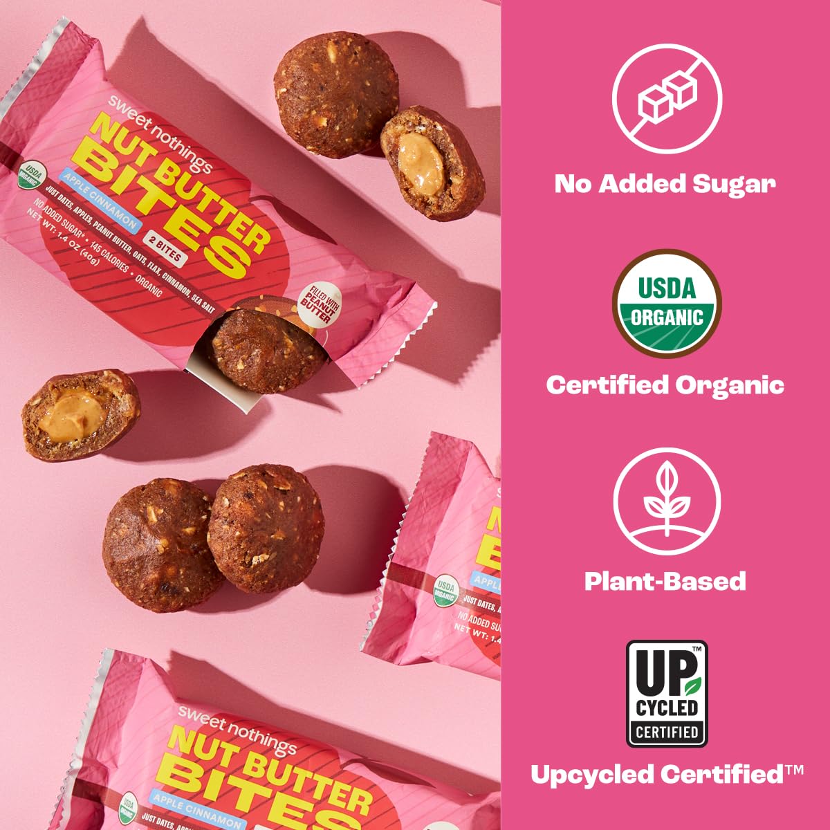 Close-up shot of Apple Cinnamon bites showing organic ingredients and texture