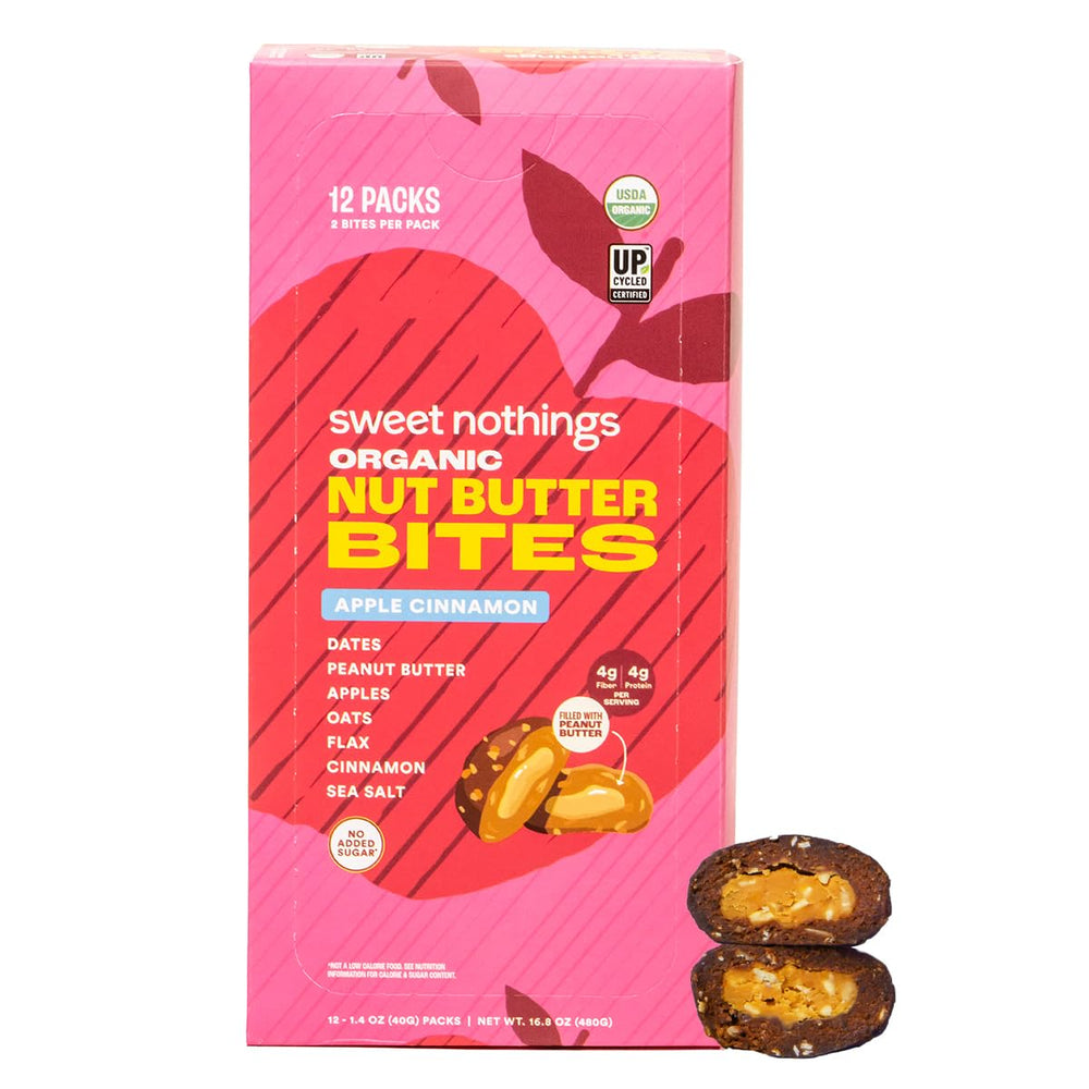 Sweet Nothings Apple Cinnamon Nut Butter Bites pack for on-the-go energy and fiber
