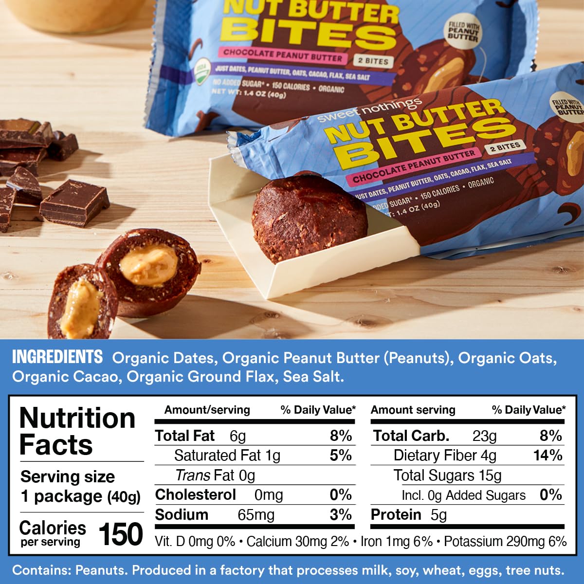 Sweet Nothings bites two pack serving demonstrates convenient grab and go energy