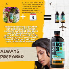Ingredients panel of Sweet Sunnah Black Seed Oil highlights additive-free formula.