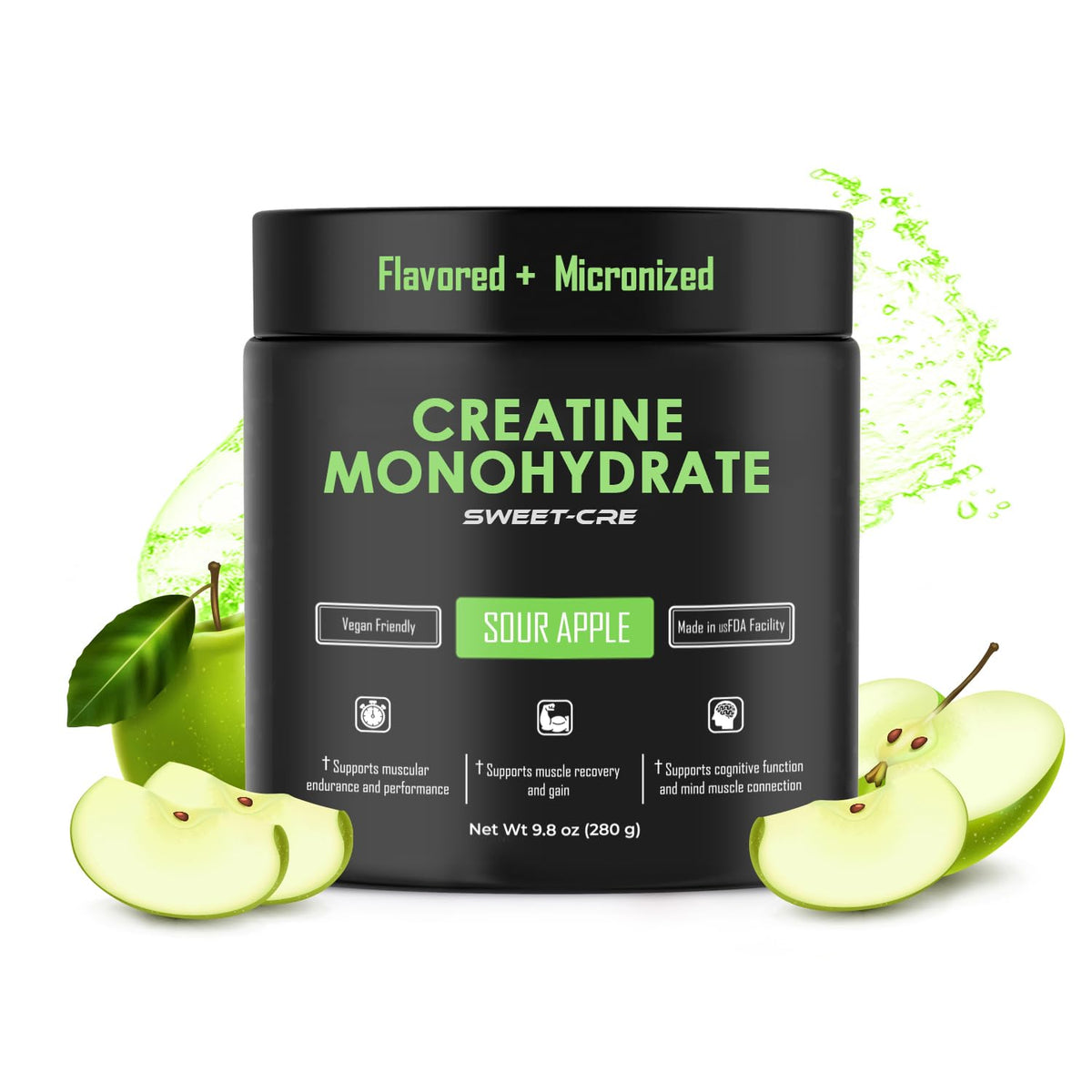 SweetCre Creatine Monohydrate fruit punch bottle ready for workouts and endurance support