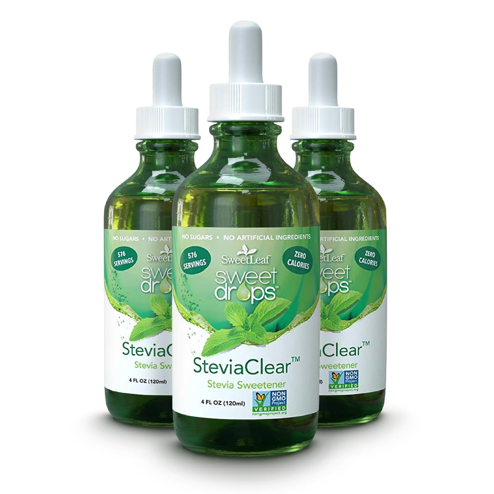 SweetLeaf SteviaClear bottle pour provides zero-calorie sweetness in beverages.