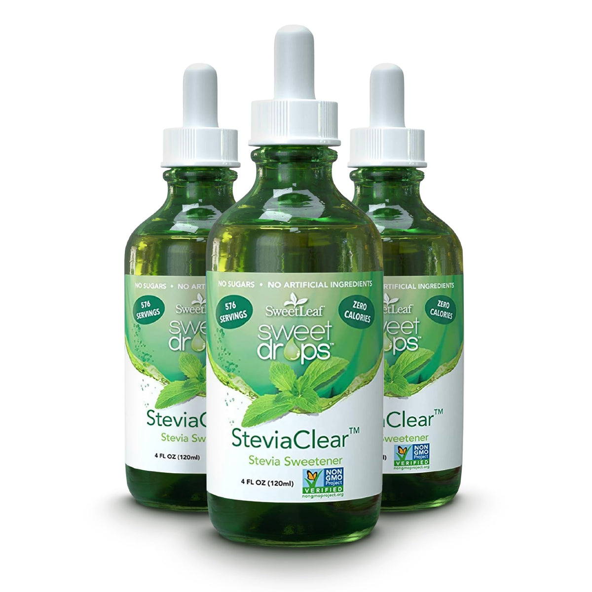 SweetLeaf SteviaClear bottle pour provides zero-calorie sweetness in beverages.