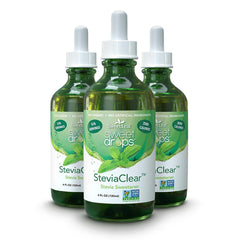 SweetLeaf SteviaClear bottle pour provides zero-calorie sweetness in beverages.