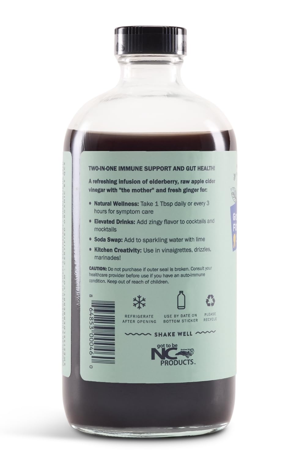 Glass with sparkling water and Sweet's Elderberry Shrub as a natural mixer
