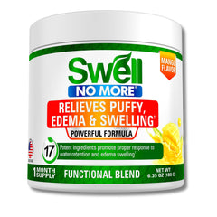 Swell No More setup with scoop illustrates simple, ready-to-mix daily routine.