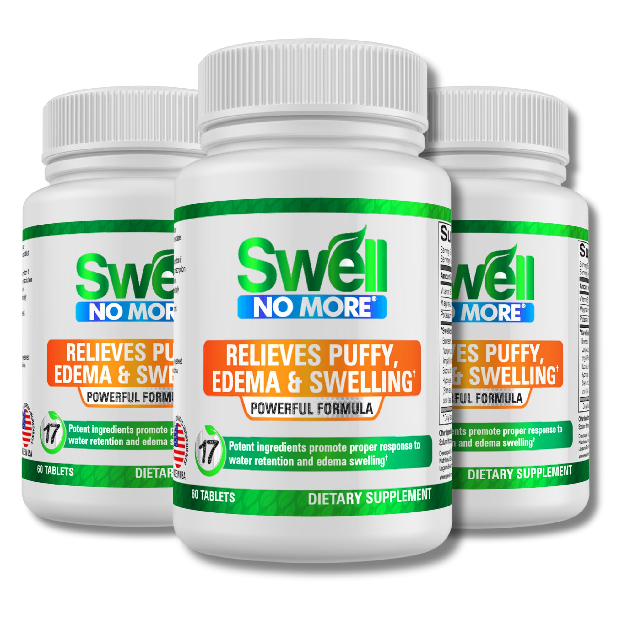 Swell No More Edema Relief bottle showcases the herbal blend for daily fluid balance.