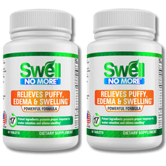 SwellNoMore bottle front showing natural edema-support blend for daily use