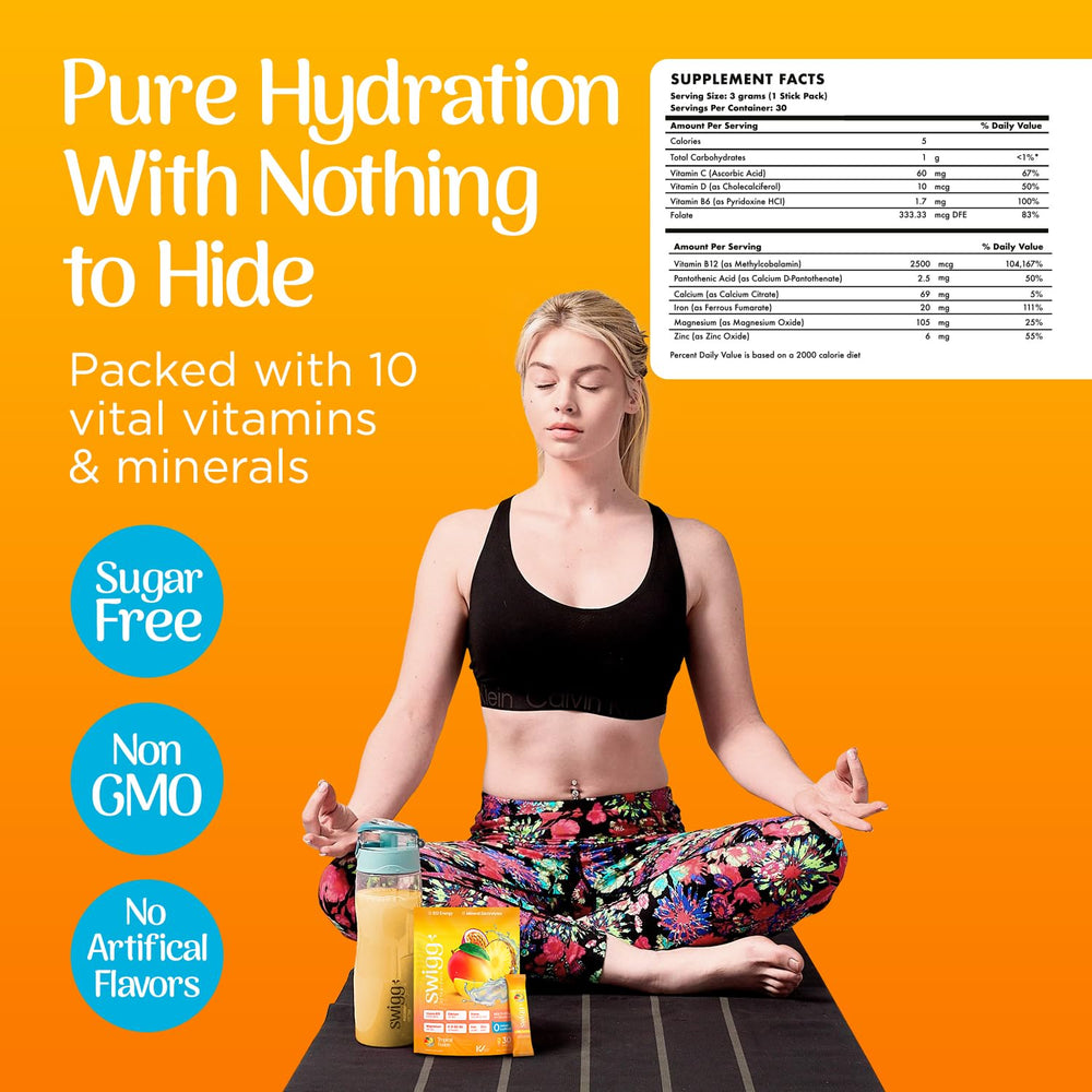 Swigg multivitamin hydration sticks with vitamin blend for daily wellness.