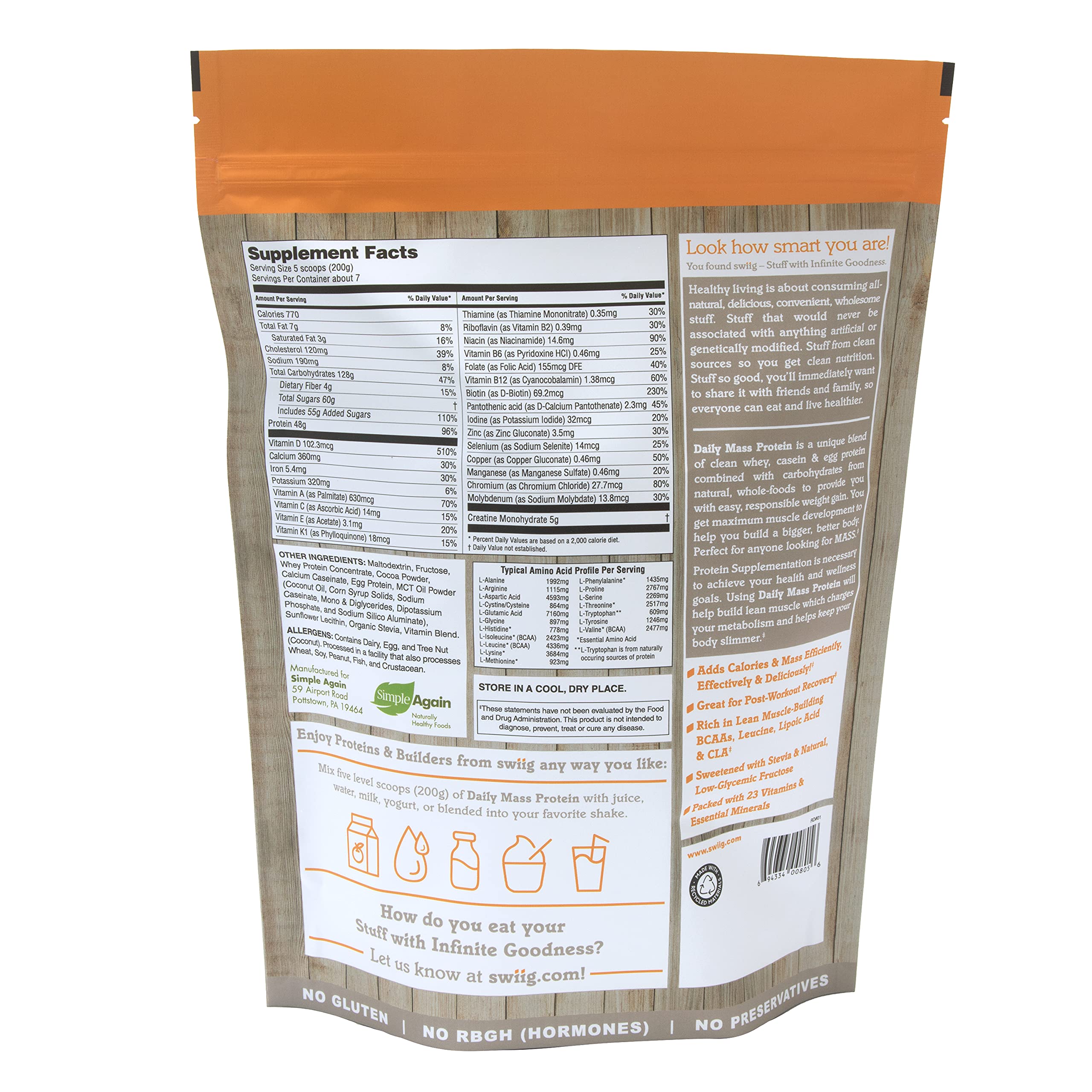 SWIIG Mass Builder shake after workouts provides convenient recovery.