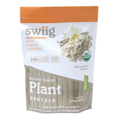 Swiig Organic Ancient Grains Vanilla protein canister ready for daily shakes.