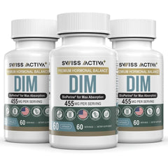 Swiss Activa+ DIM bottle front showing product branding and hormone support