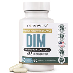 Swiss Activa+ DIM bottle for daily hormone balance and lifestyle support.