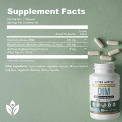 Swiss Activa+ DIM vegan and gluten-free formula for dietary flexibility.