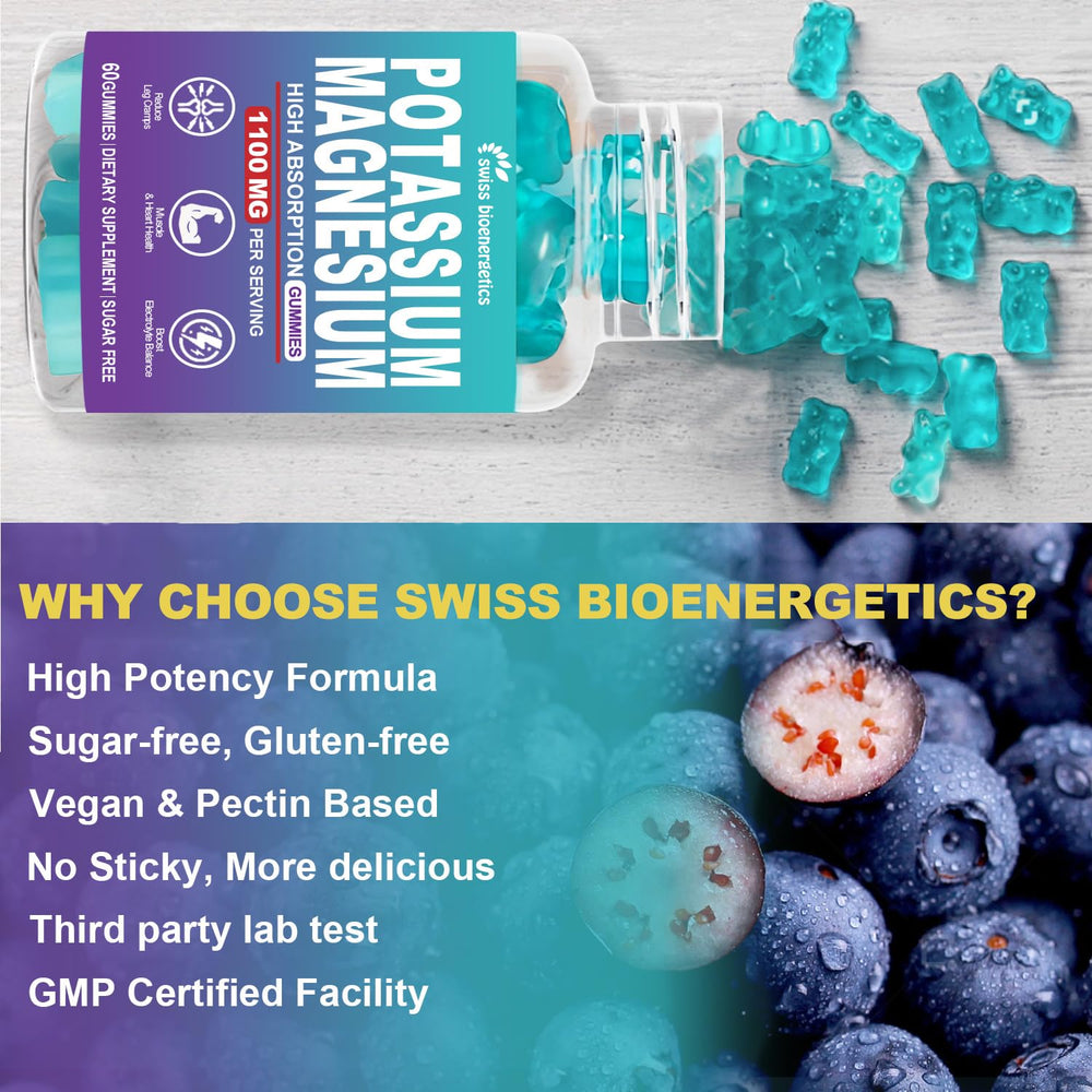 Swiss Bioenergetics blueberry gummies 120-count bottle on shelf for daily routine