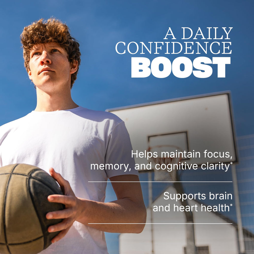 Close-up of Swisse PQQ-DHA Brain Booster softgels ready for daily supplementation.