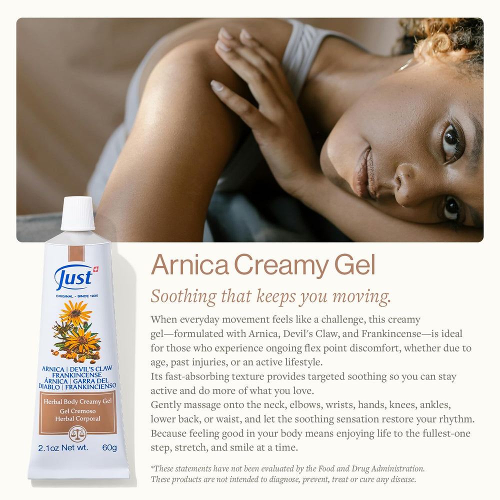 SwissJust Arnica Gel with Devil's Claw and Frankincense ready for gentle relief
