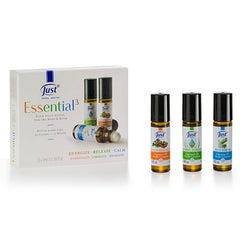 SwissJust Relaxation Trio bottles show soothing blends for daily calm.