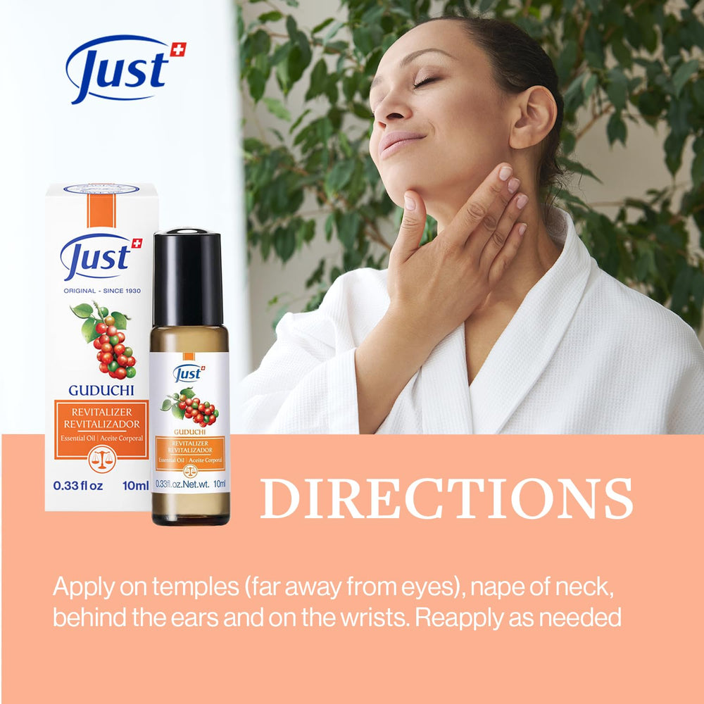 Guduchi Revitalizer ingredients label highlights essential oils and Guduchi extract.
