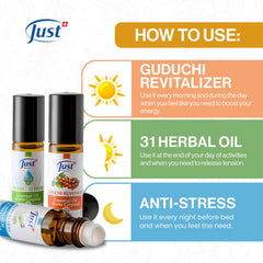 SwissJust Relaxation Trio packaging shown for travel-friendly aromatherapy.