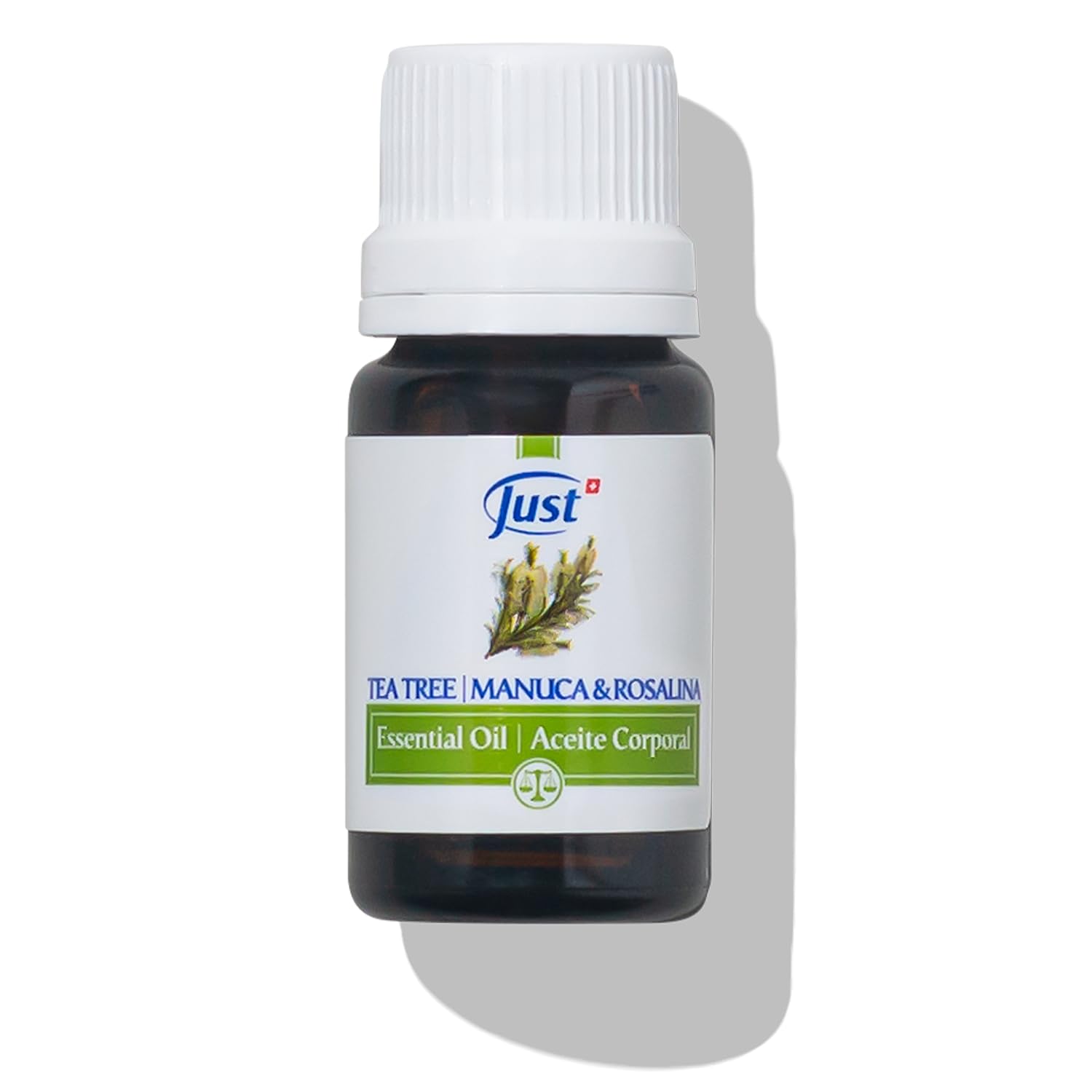 SwissJust Tea Tree Oil 10ml bottle close-up for skin care support