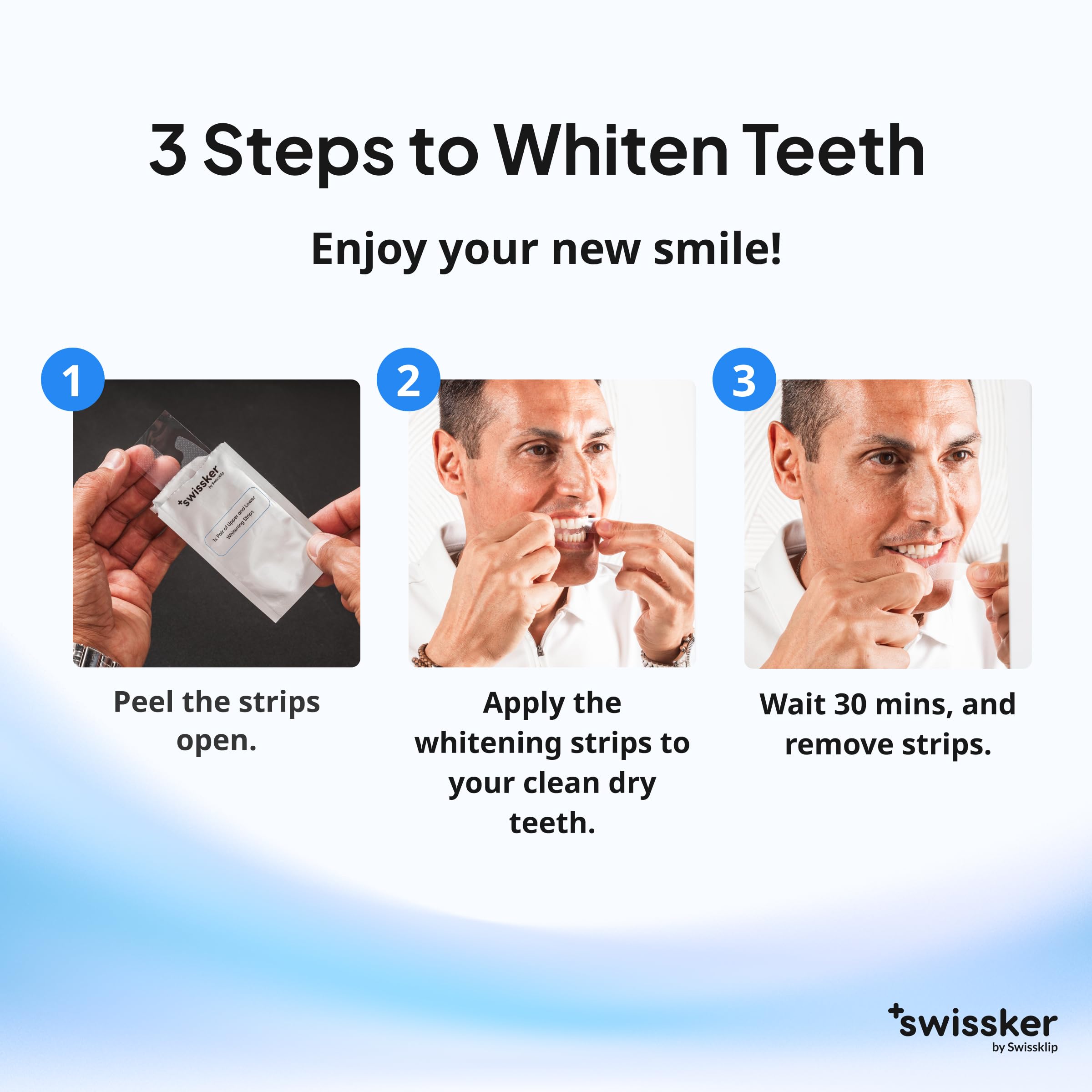 ShineStrips being applied on teeth during at-home whitening routine
