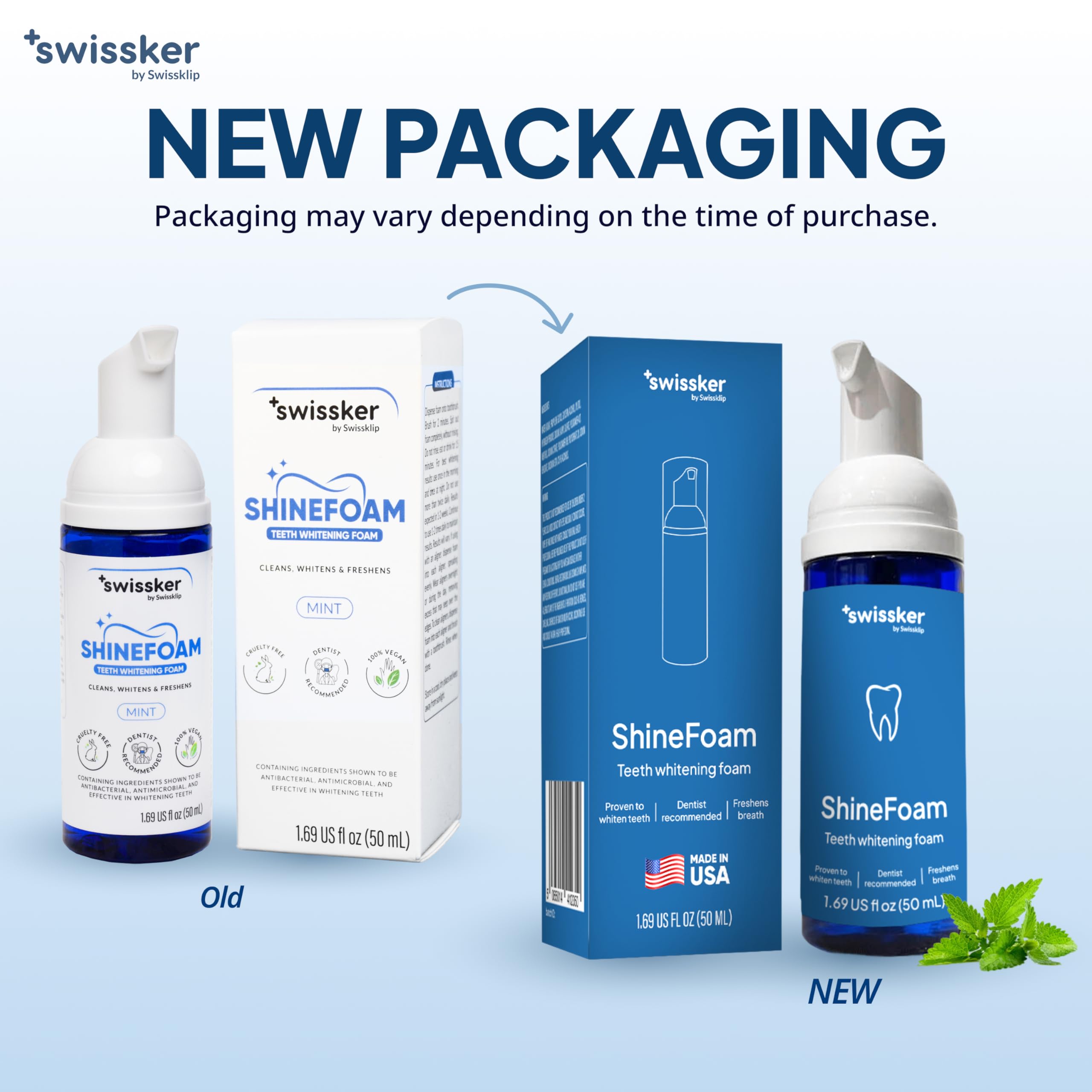 Close-up of Swissker ShineFoam foam applying to teeth for even whitening