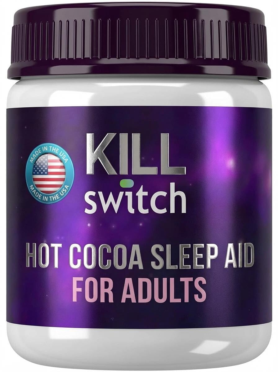 Switch Killswitch sleep aid cocoa cup—sugar-free nighttime ritual for calming evenings.