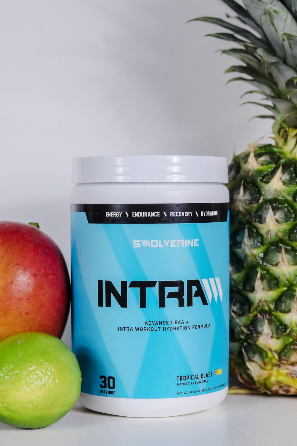 Swolverine Intra transparent label with ingredients panel.
