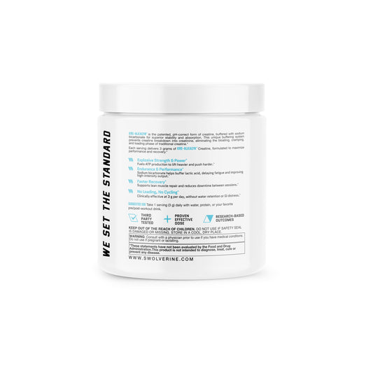 Swolverine Kre-Alkalyn scoop shows simple daily dosing for convenient, consistent performance.